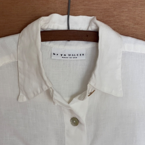 bryn walker 100% linen white shirt sz S minimalist mother of pearl button up USA - Picture 2 of 8